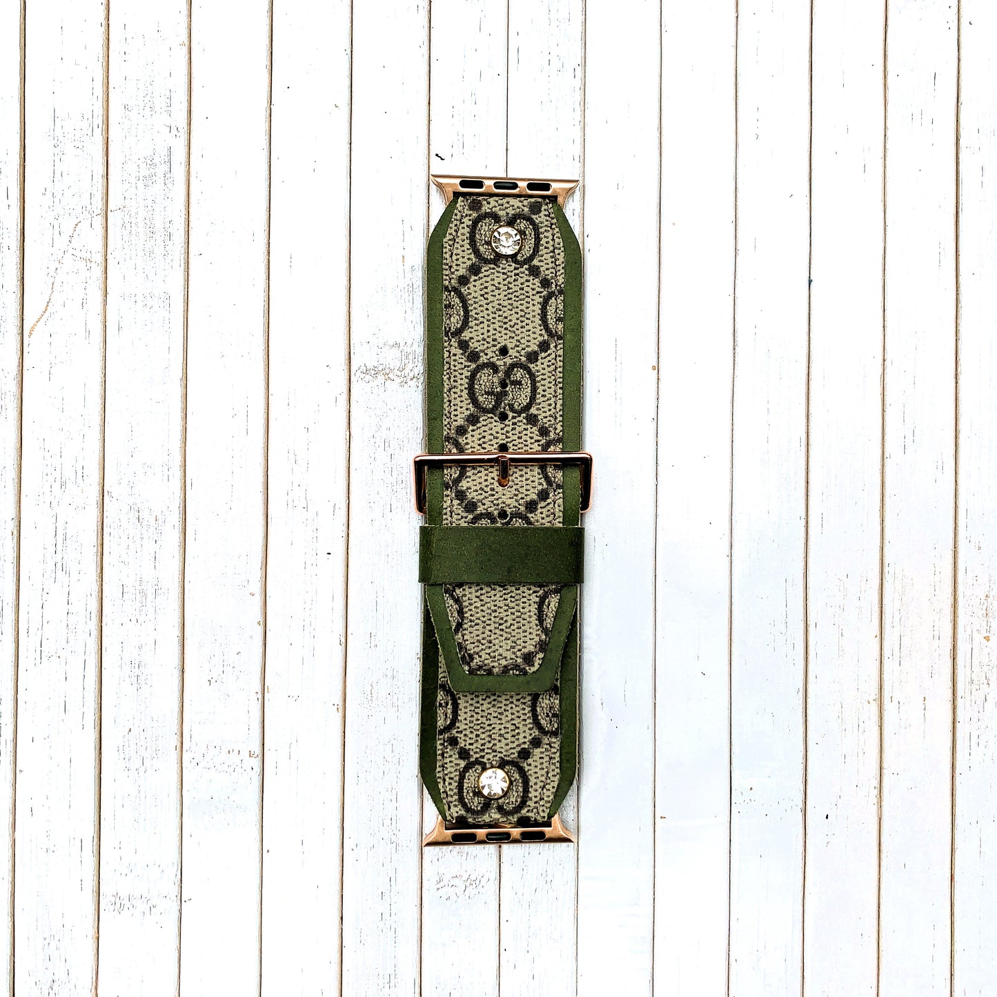 Authentic recycled watch strap on GG Green leather Buckle Model