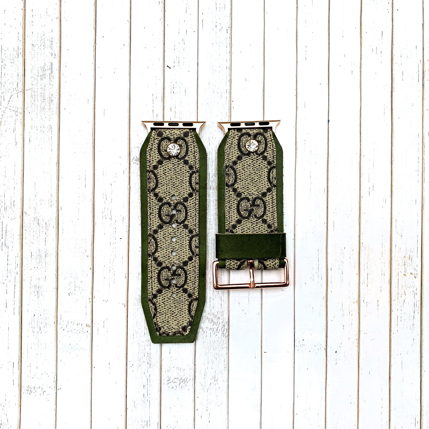 Authentic recycled watch strap on GG Green leather Buckle Model