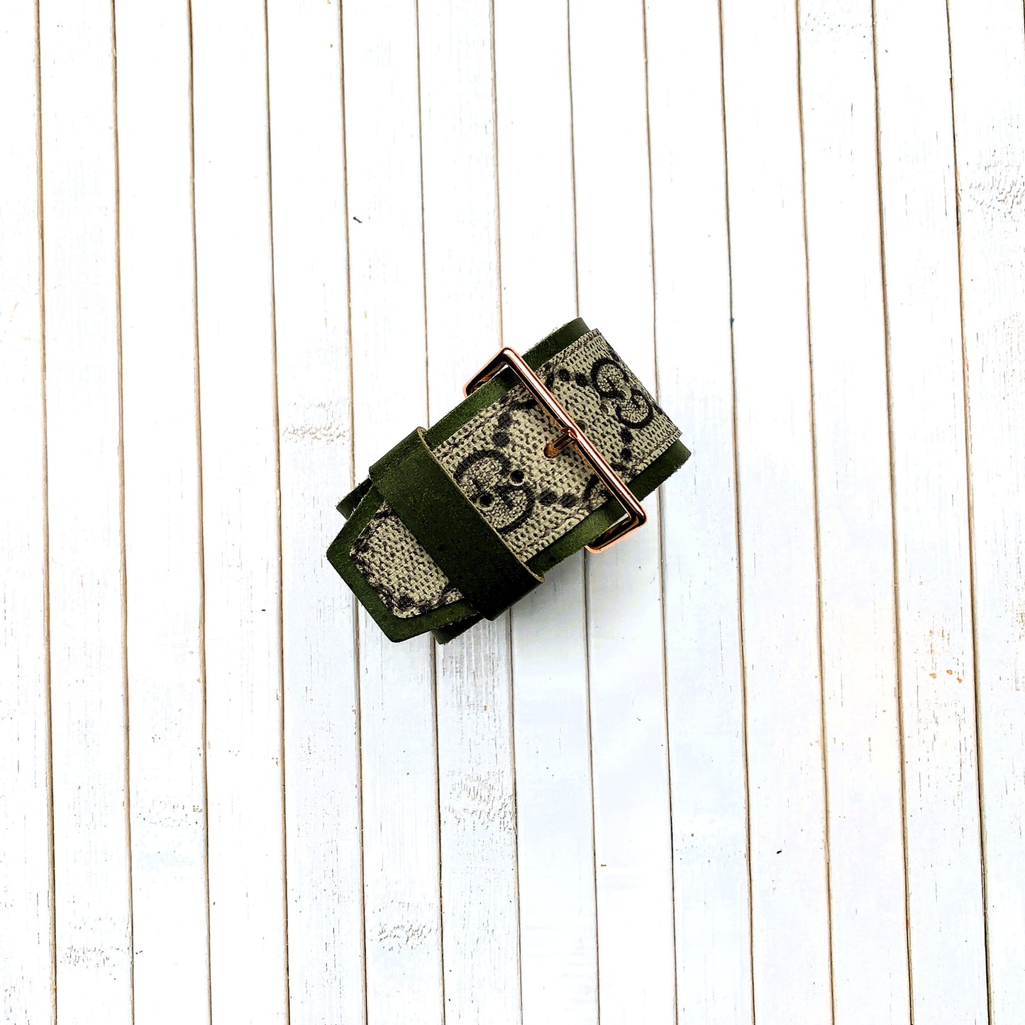 Authentic recycled watch strap on GG Green leather Buckle Model