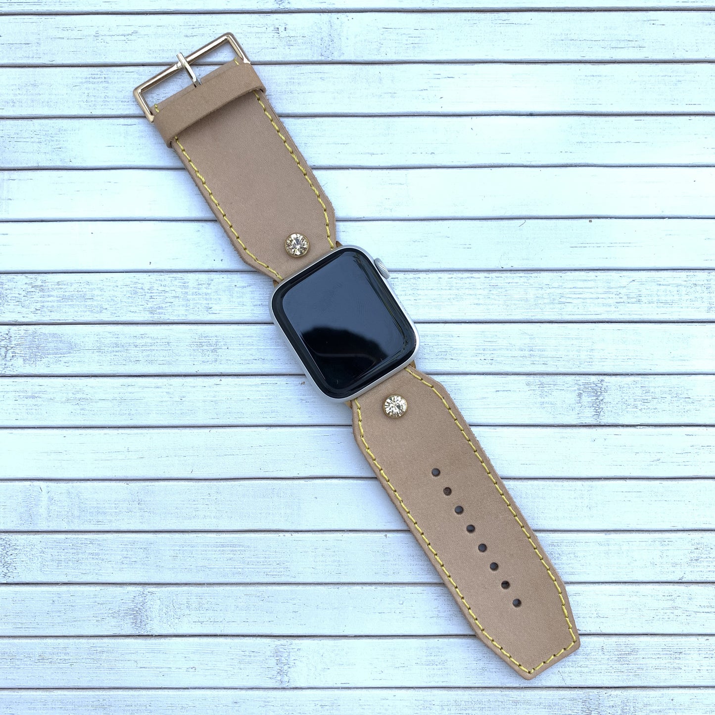 Vacettha Leather Honey Diamond Studded Apple Watch strap