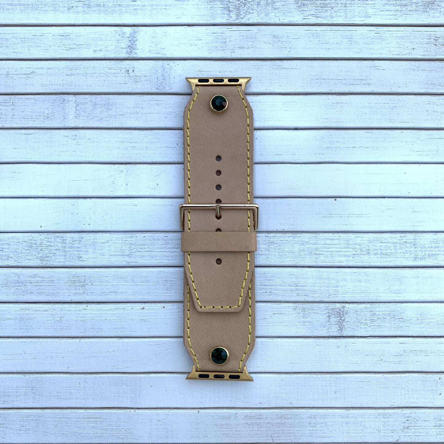 Vacettha Leather Emerald Diamond Studded Apple Watch Strap