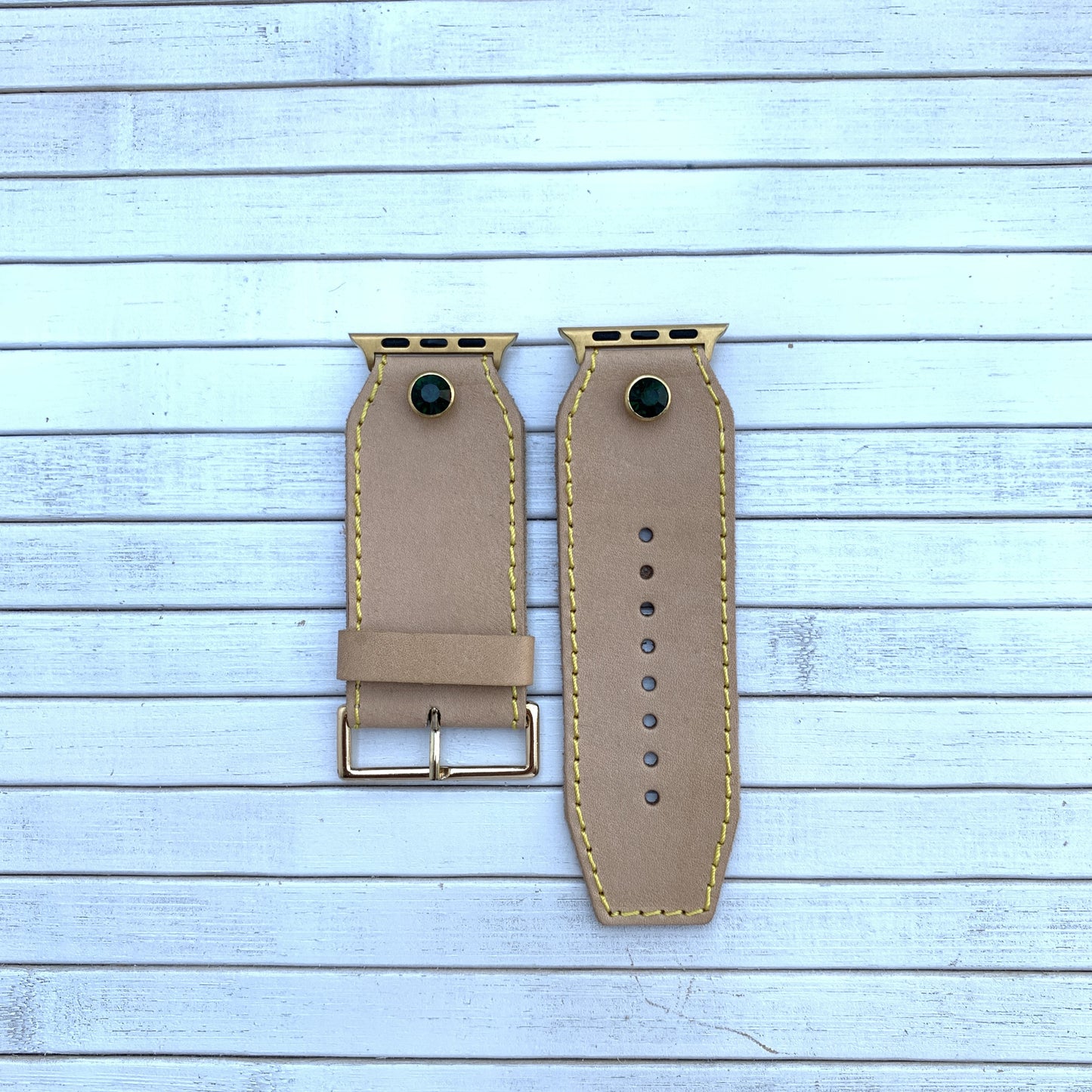 Vacettha Leather Emerald Diamond Studded Apple Watch Strap