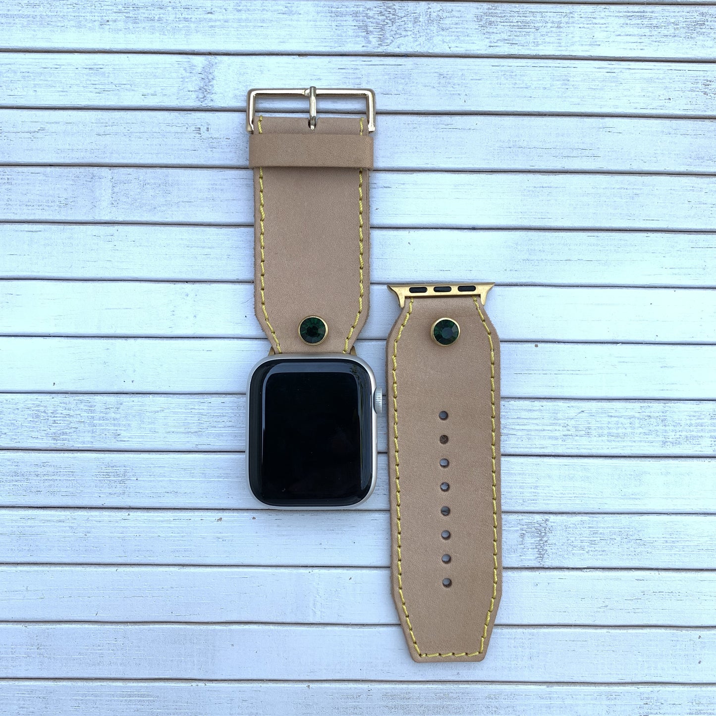 Vacettha Leather Emerald Diamond Studded Apple Watch Strap
