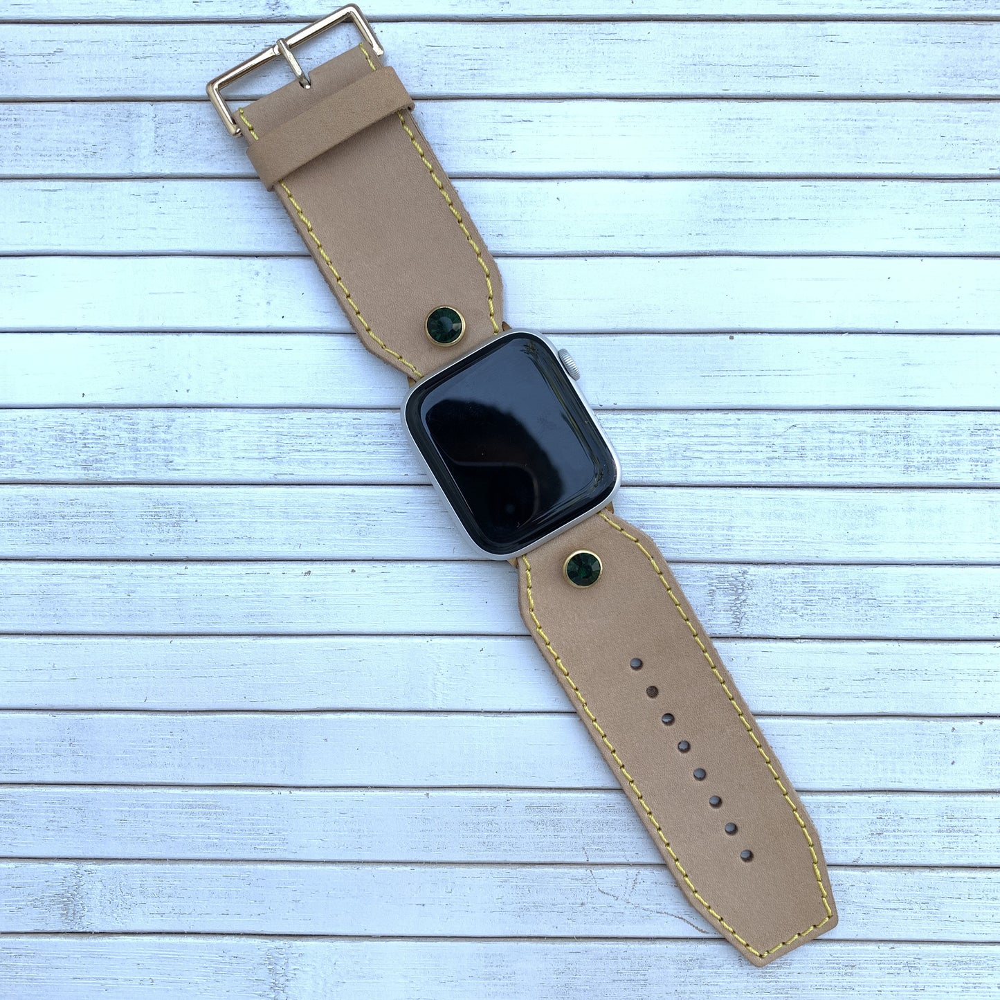 Vacettha Leather Emerald Diamond Studded Apple Watch Strap