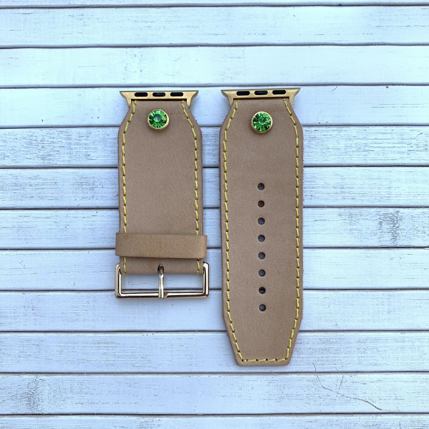 Vacettha Leather Grass Green Diamond Studded Apple Watch strap