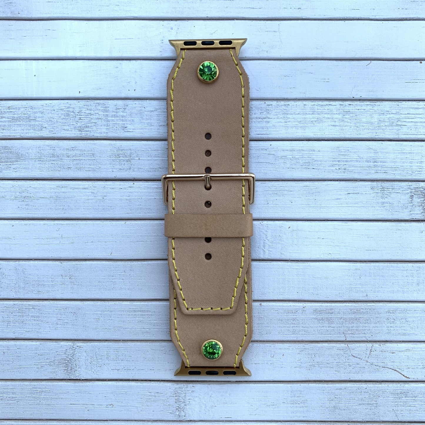 Vacettha Leather Grass Green Diamond Studded Apple Watch strap