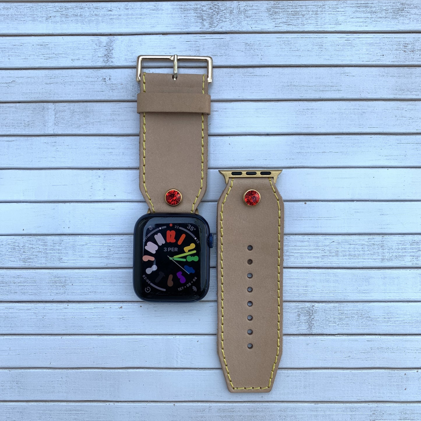 Vacettha Leather Red Diamond Studded Apple Watch strap
