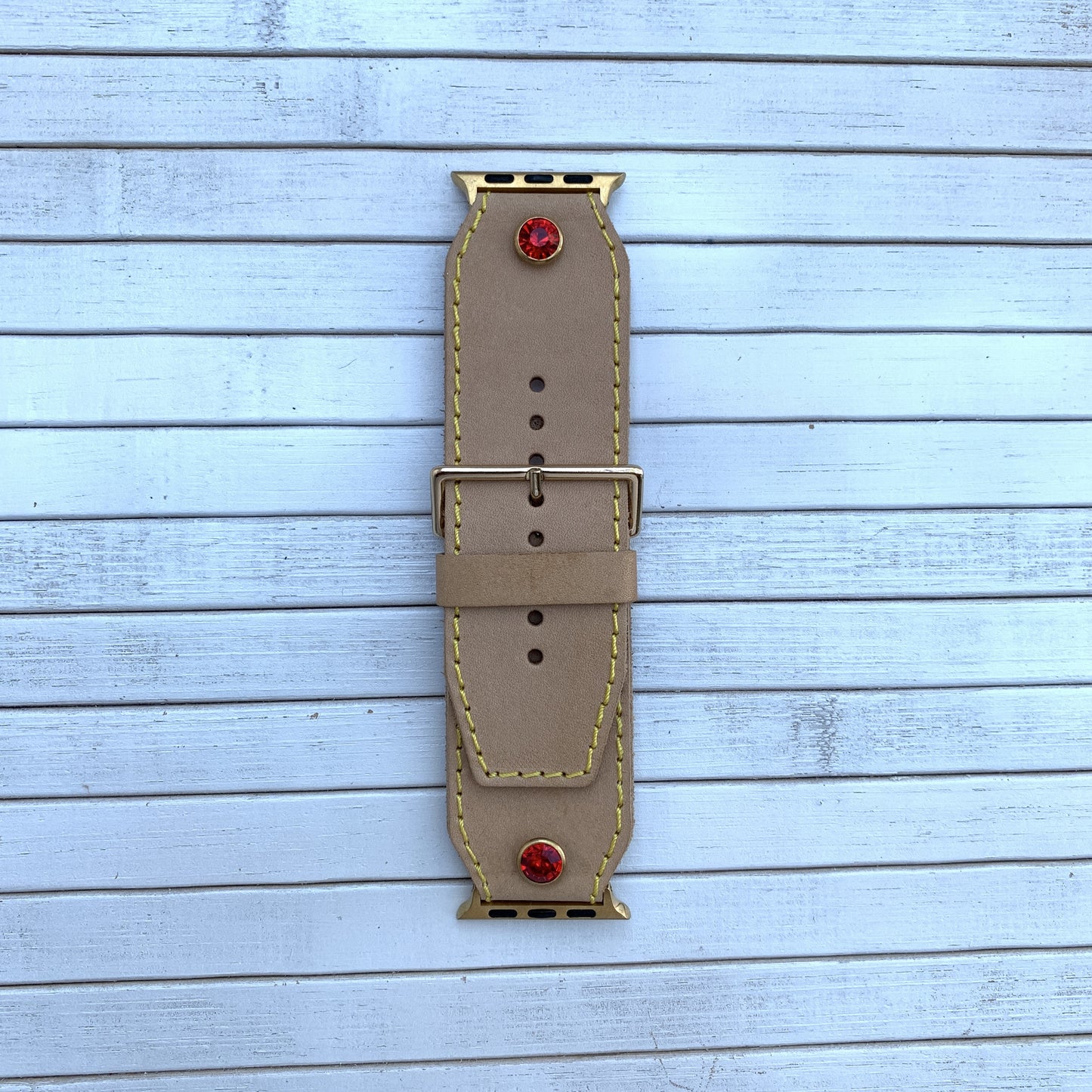 Vacettha Leather Red Diamond Studded Apple Watch strap