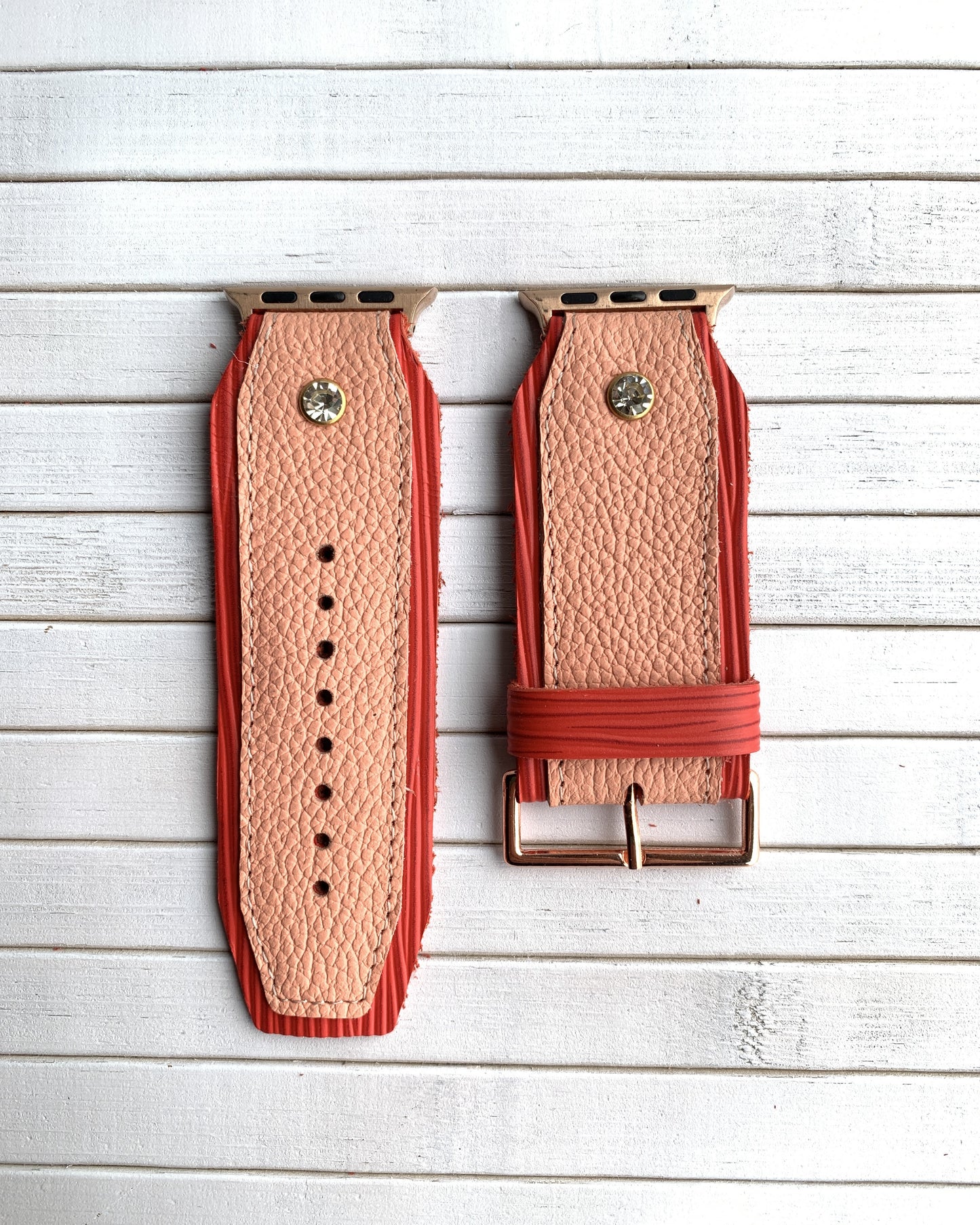 Authentic Pink and Red leather Diamond studded watch strap