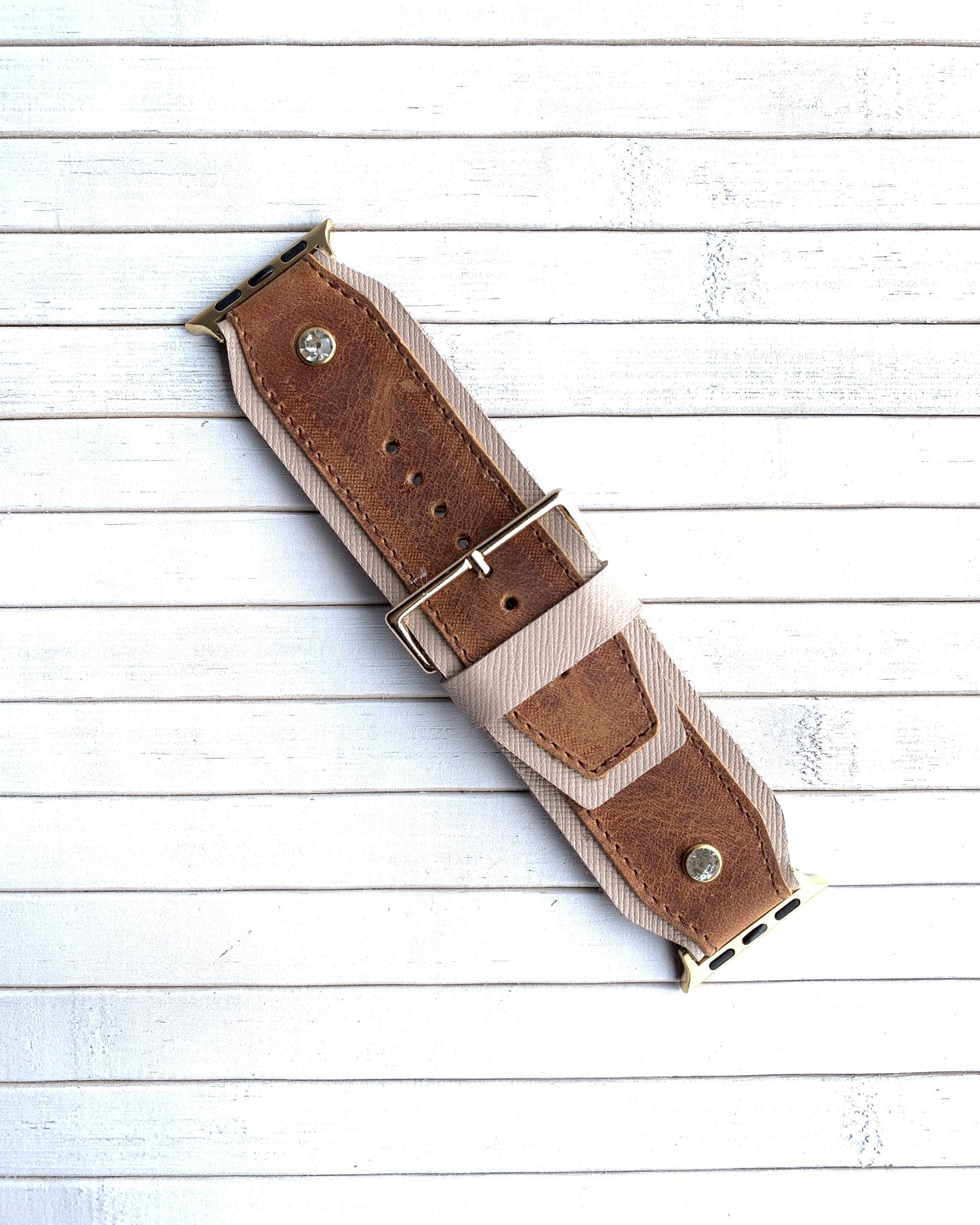 Authentic Crazy leather Diamond studded watch strap