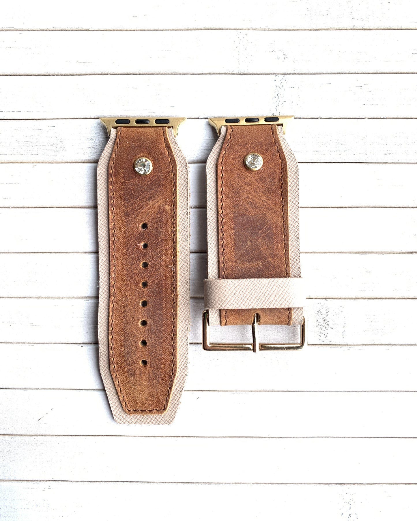 Authentic Crazy leather Diamond studded watch strap