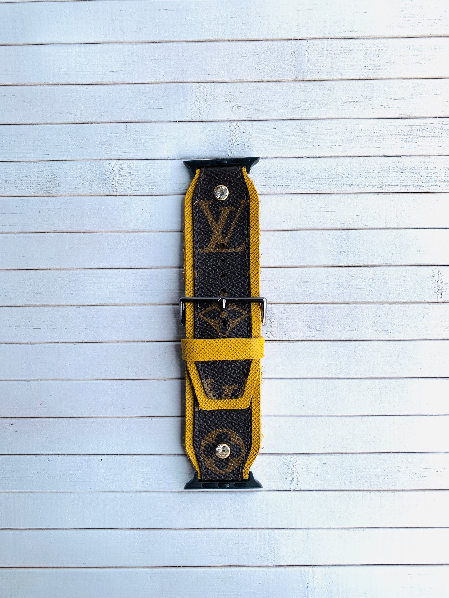 Authentic recycled watch strap on YELLOW leather