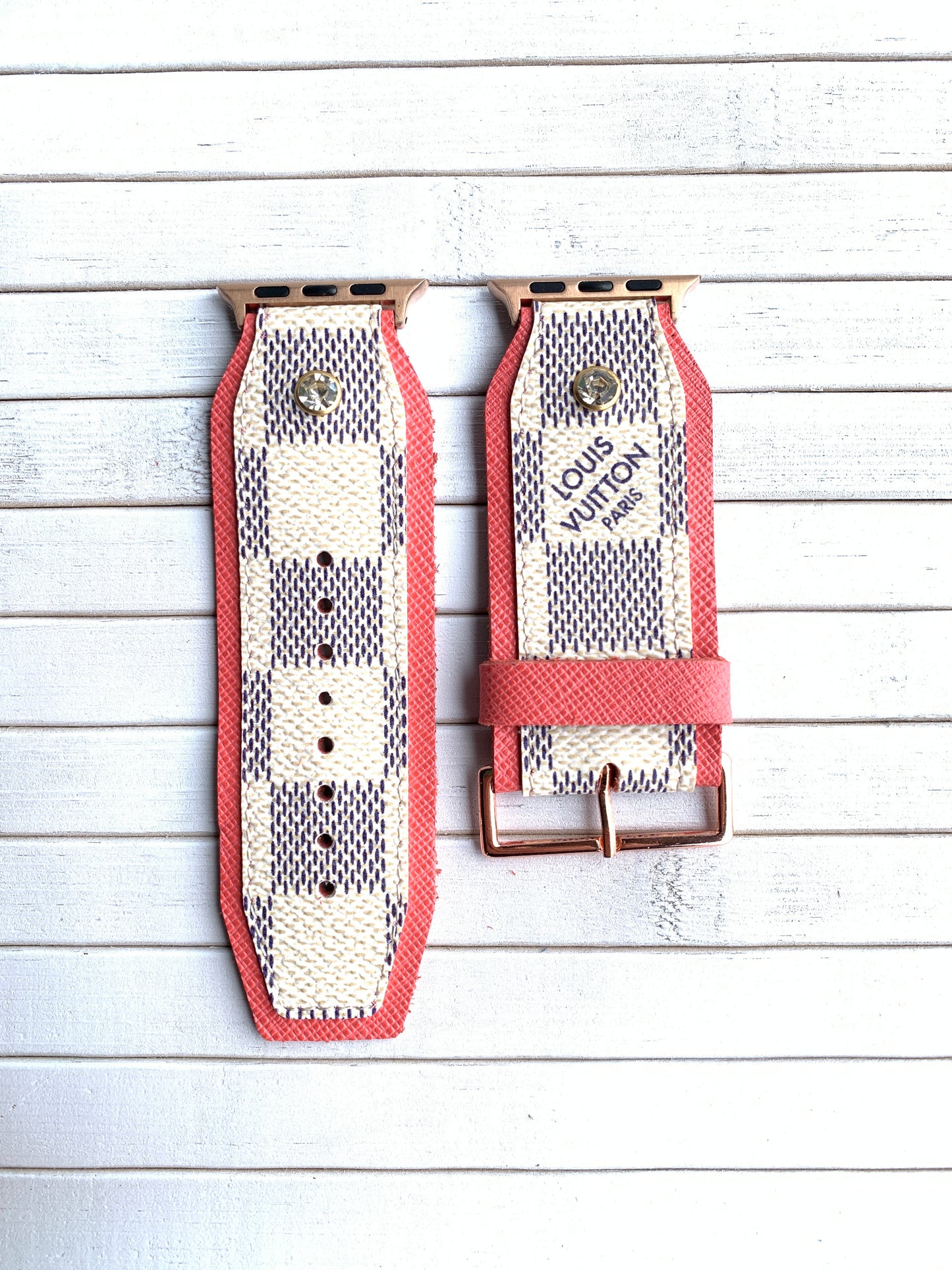DAMIER Watch strap with Recycled studs on PİNK leather