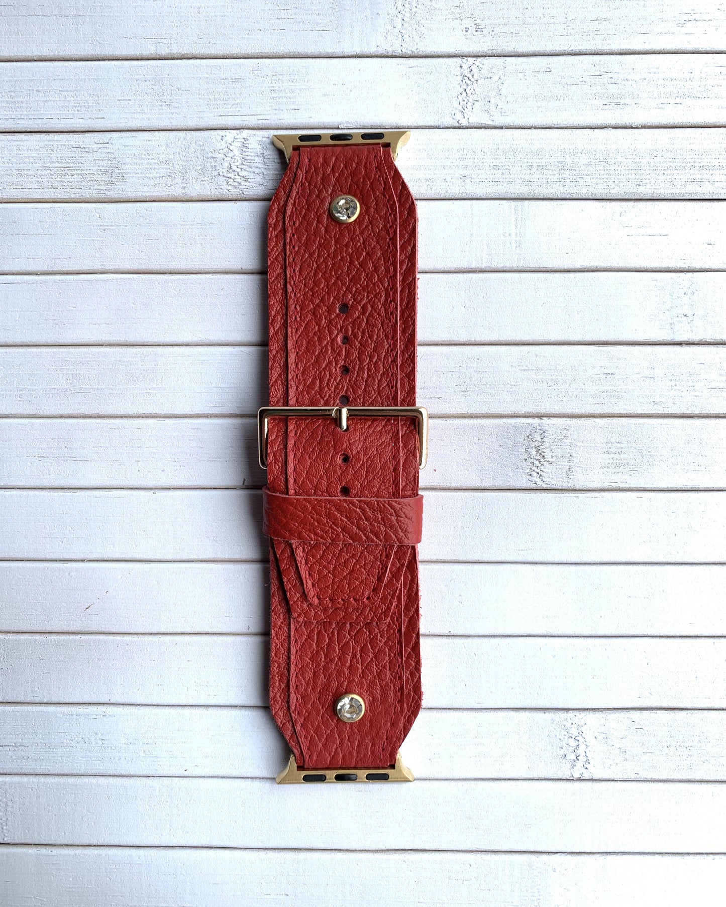 Red Watch Strap with Diamond Stones