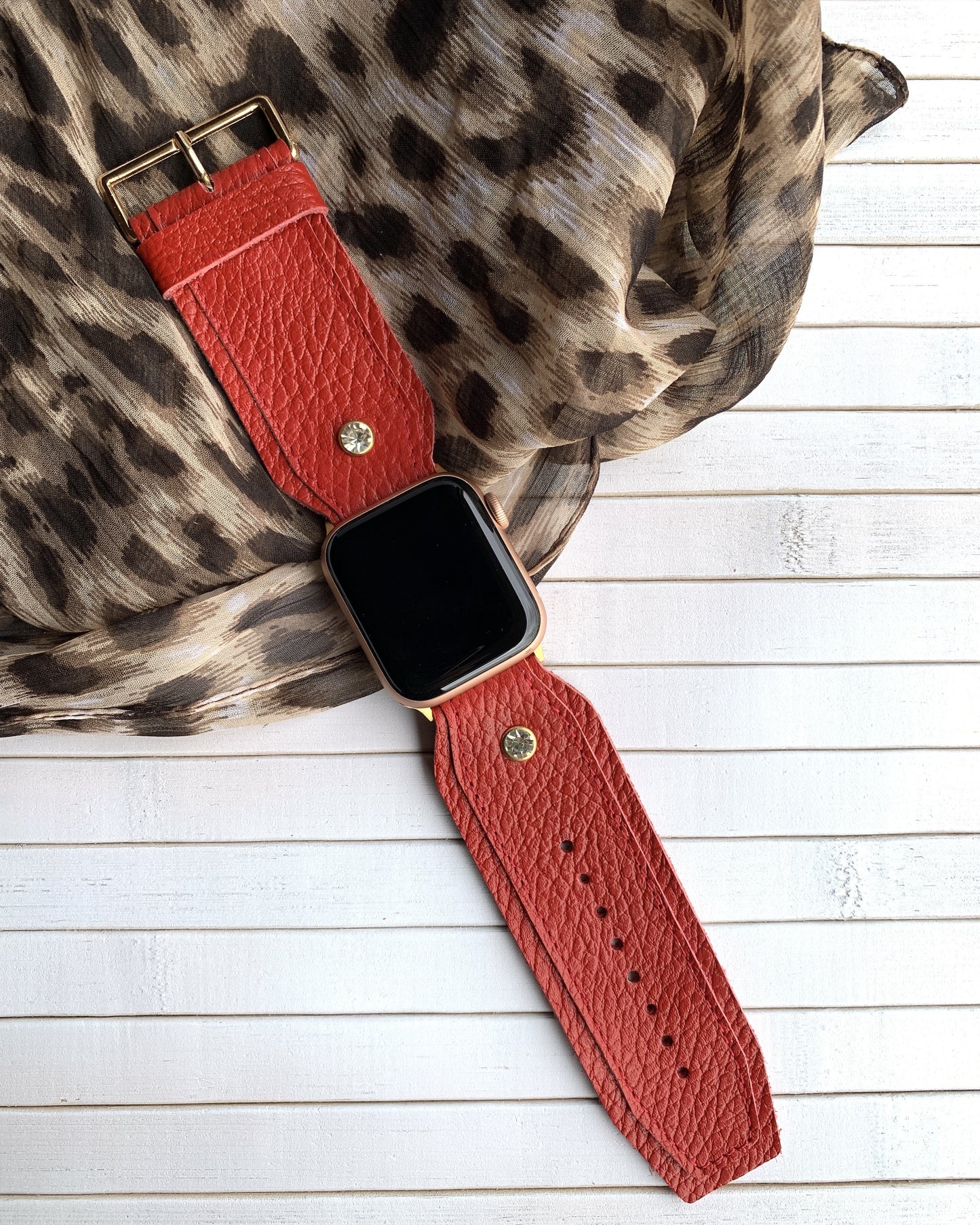 Red Watch Strap with Diamond Stones