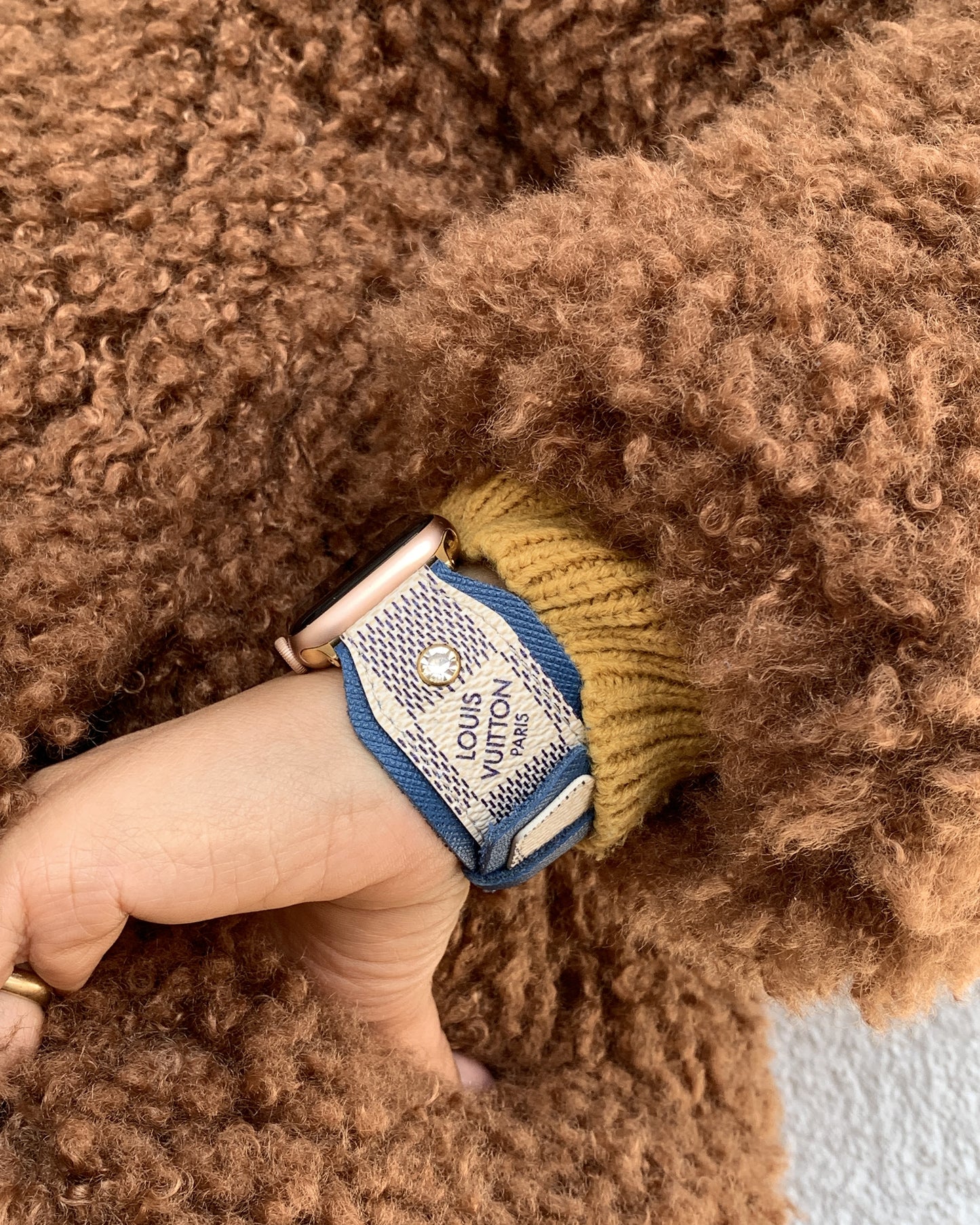 DAMIER Watch strap with Recycled studs on blue leather