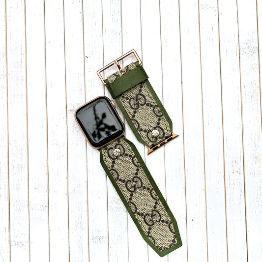 Authentic recycled watch strap on GG Green leather Buckle Model