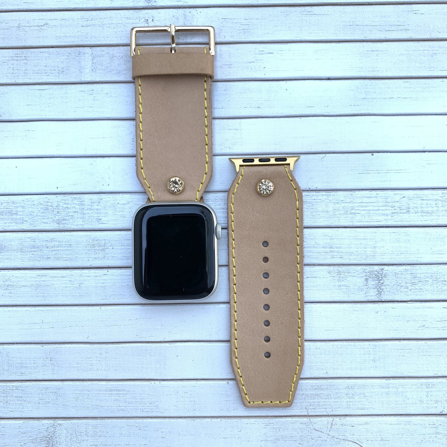 Vacettha Leather Honey Diamond Studded Apple Watch strap