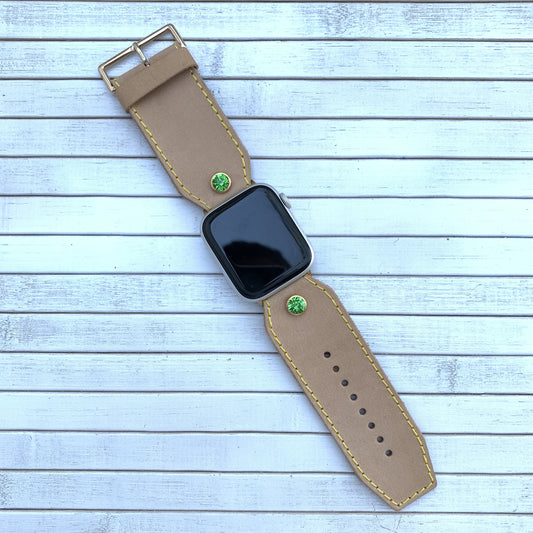 Vacettha Leather Grass Green Diamond Studded Apple Watch strap