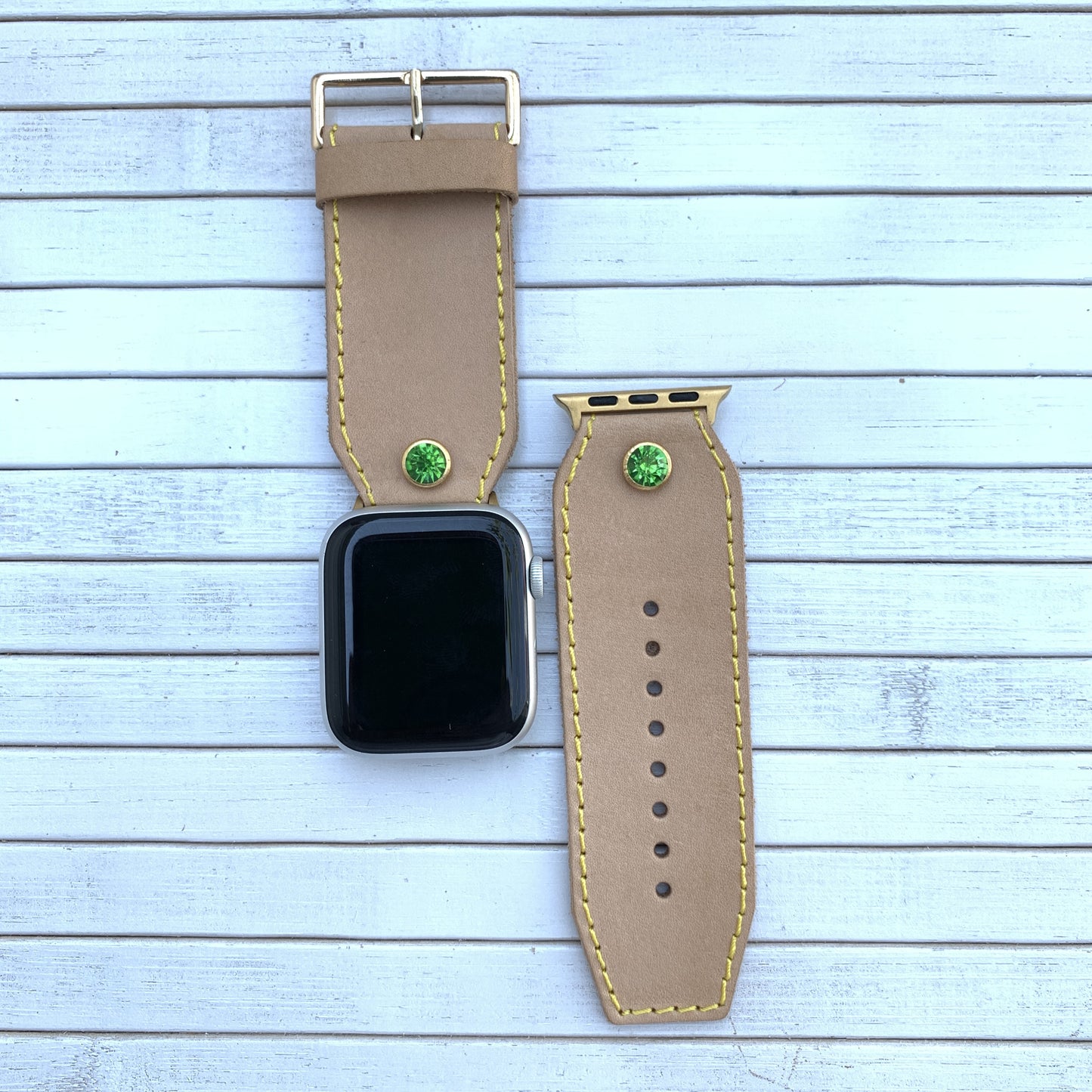 Vacettha Leather Grass Green Diamond Studded Apple Watch strap