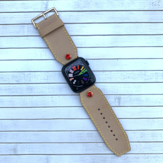 Vacettha Leather Red Diamond Studded Apple Watch strap