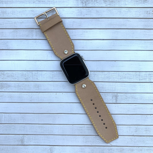 Vacettha Leather Gold Diamond Studded Apple Watch strap