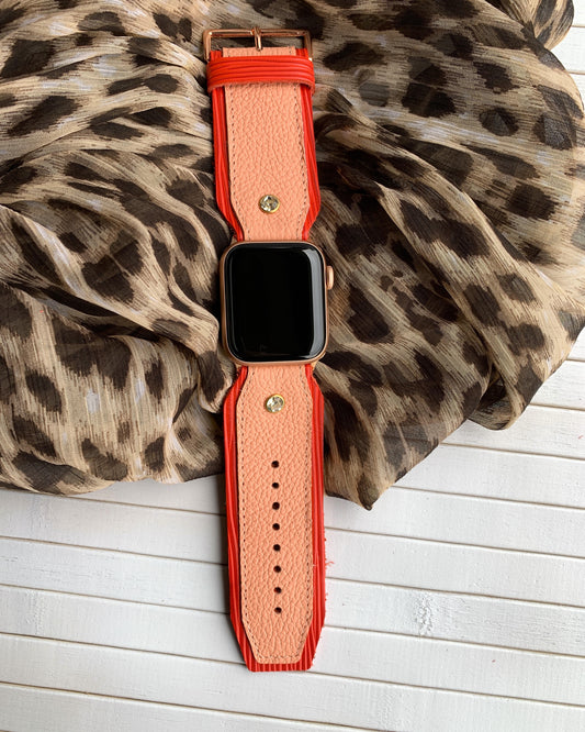 Authentic Pink and Red leather Diamond studded watch strap