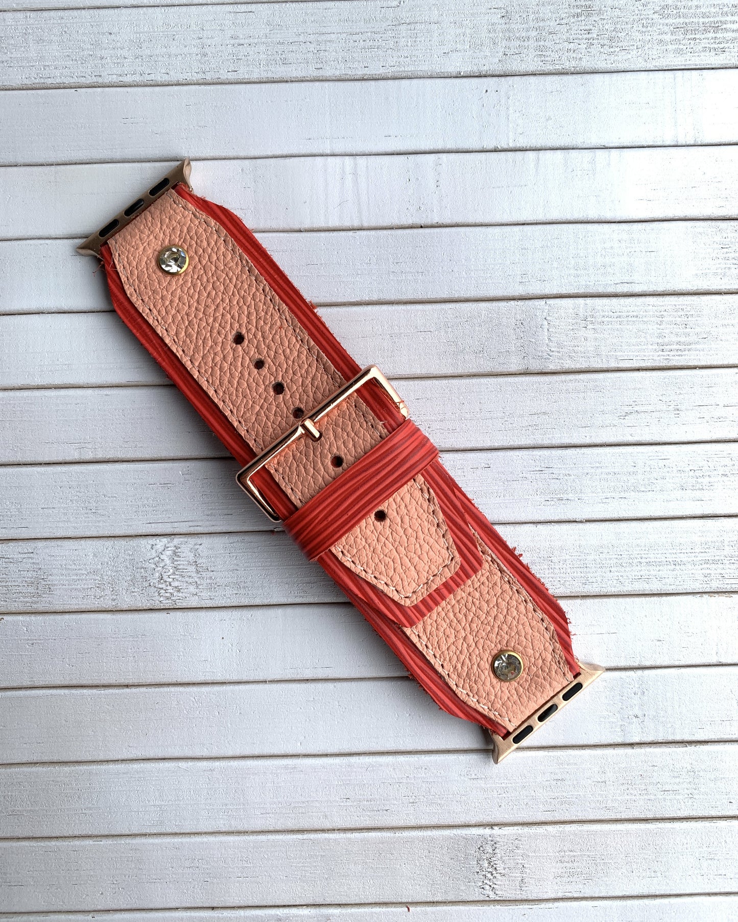 Authentic Pink and Red leather Diamond studded watch strap