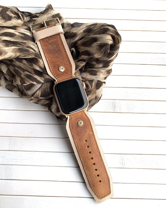 Authentic Crazy leather Diamond studded watch strap