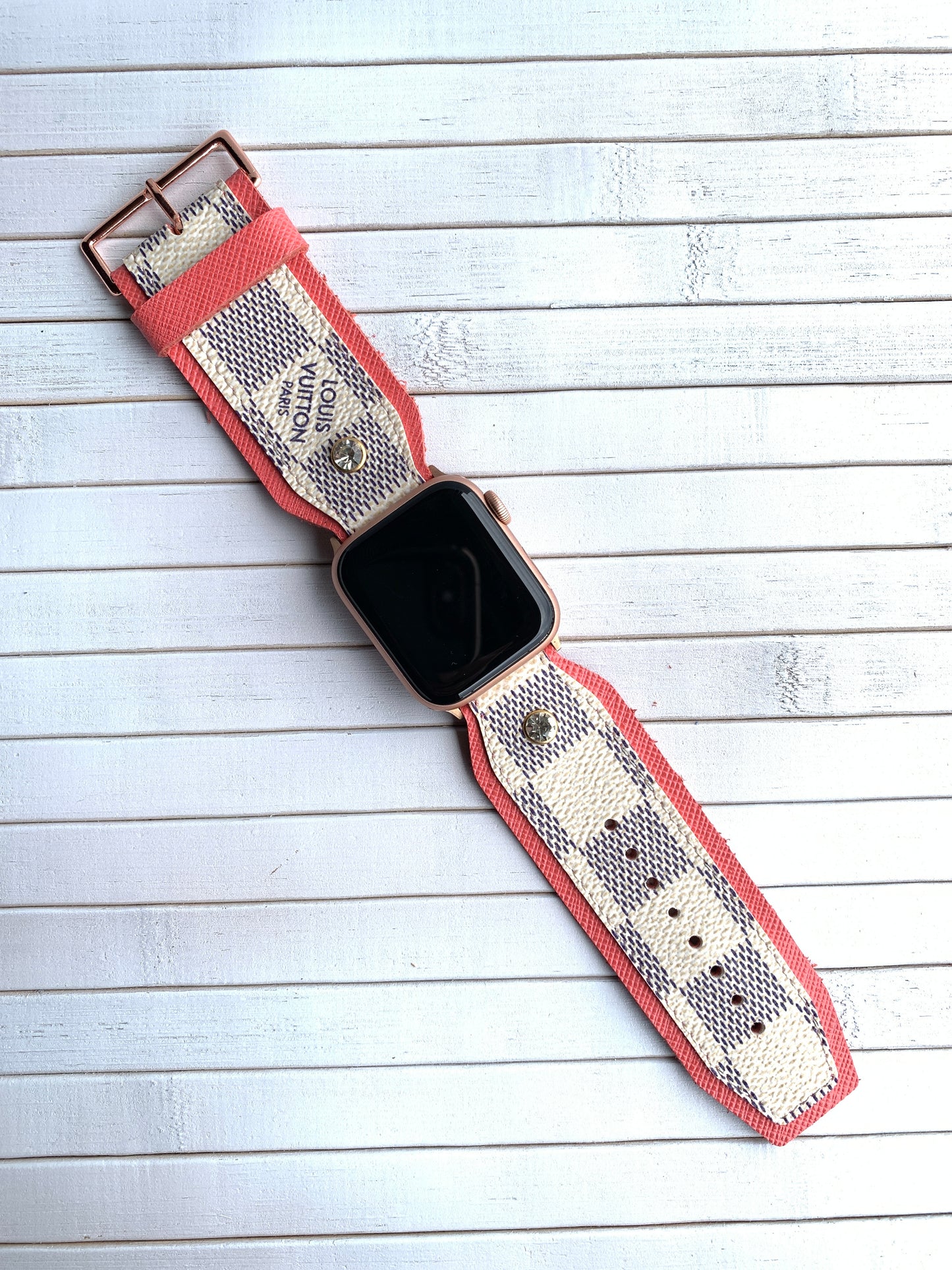 DAMIER Watch strap with Recycled studs on PİNK leather