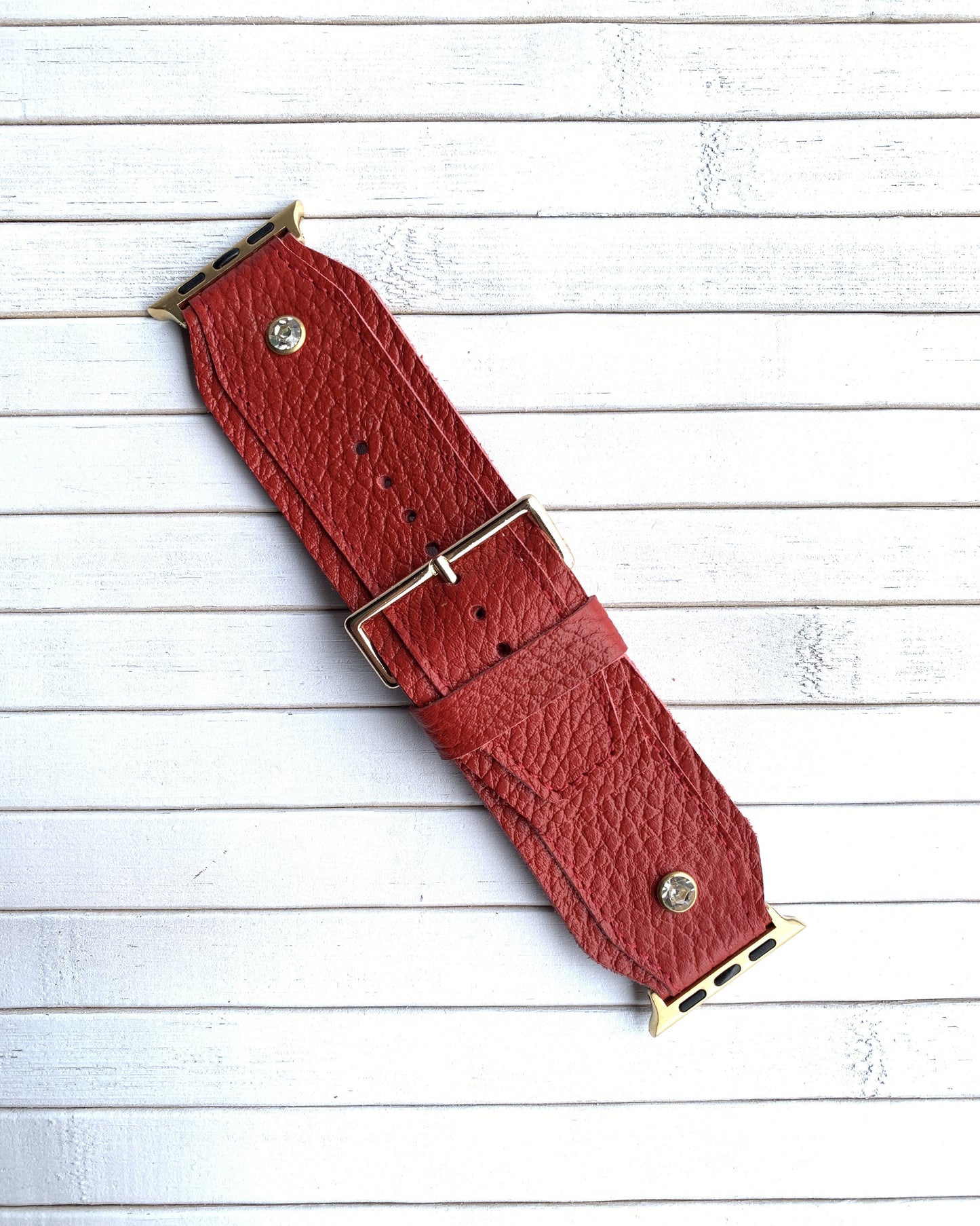 Red Watch Strap with Diamond Stones
