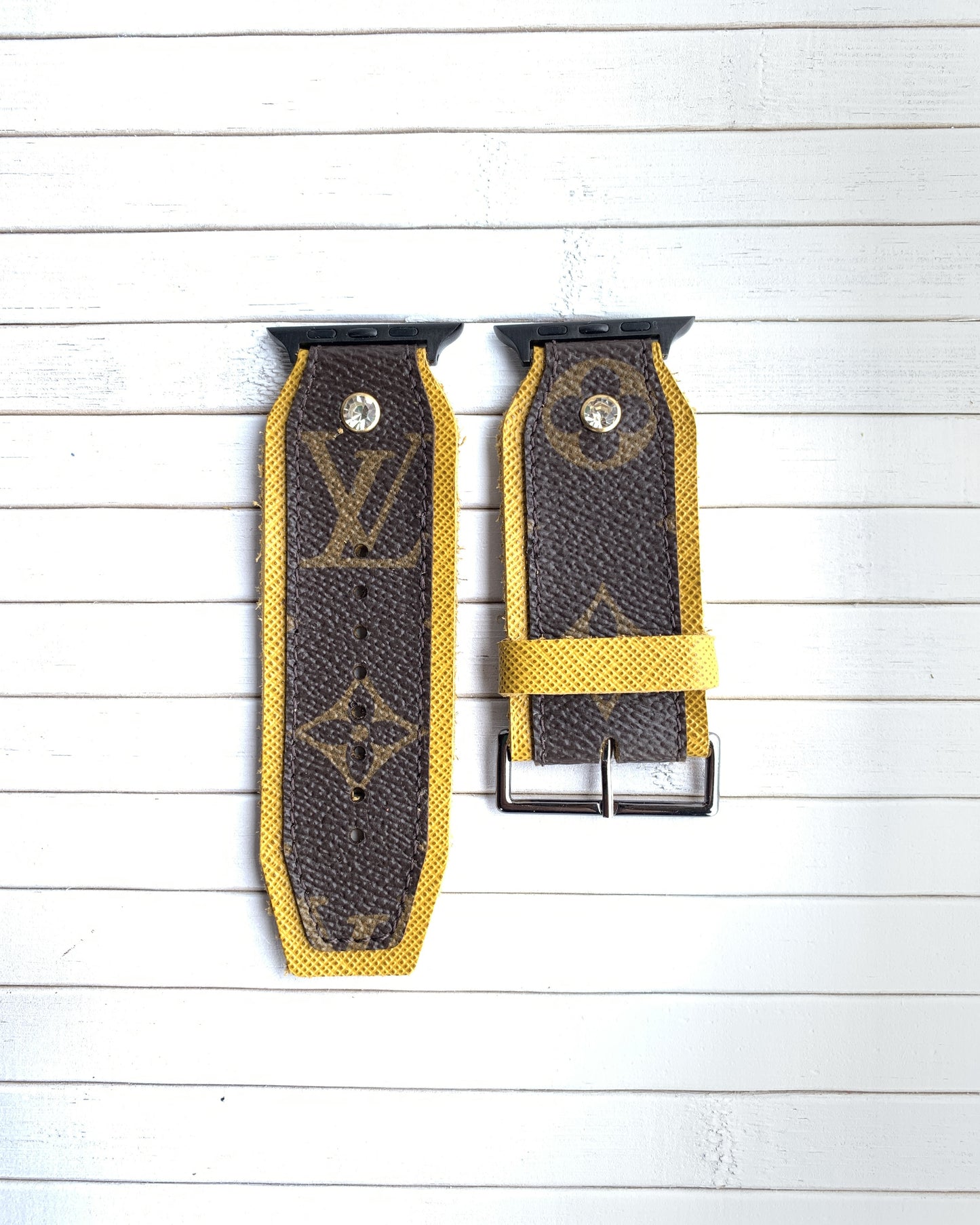Authentic recycled watch strap on YELLOW leather