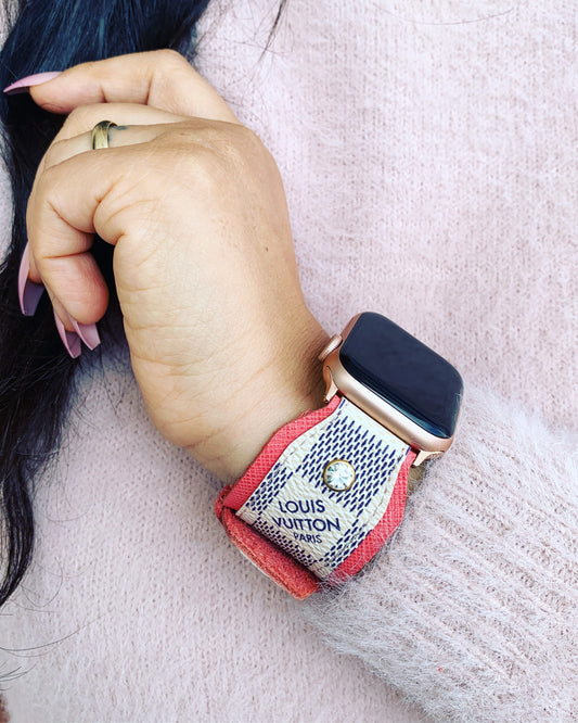 DAMIER Watch strap with Recycled studs on PİNK leather