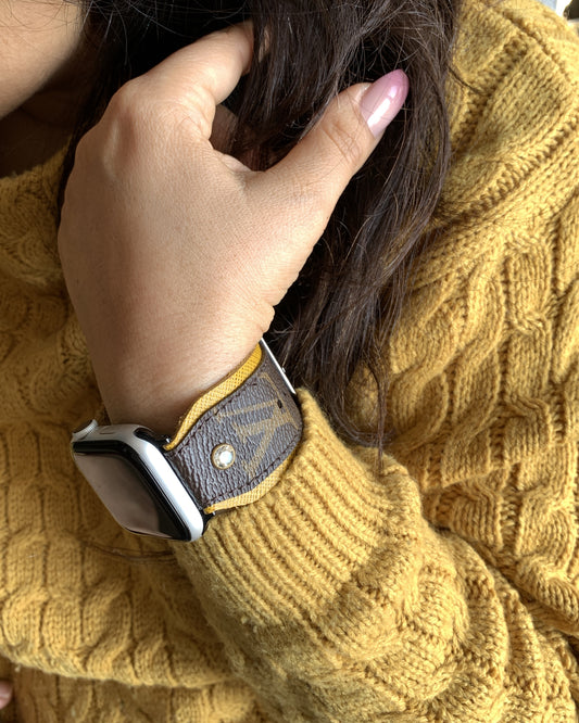 Authentic recycled watch strap on YELLOW leather